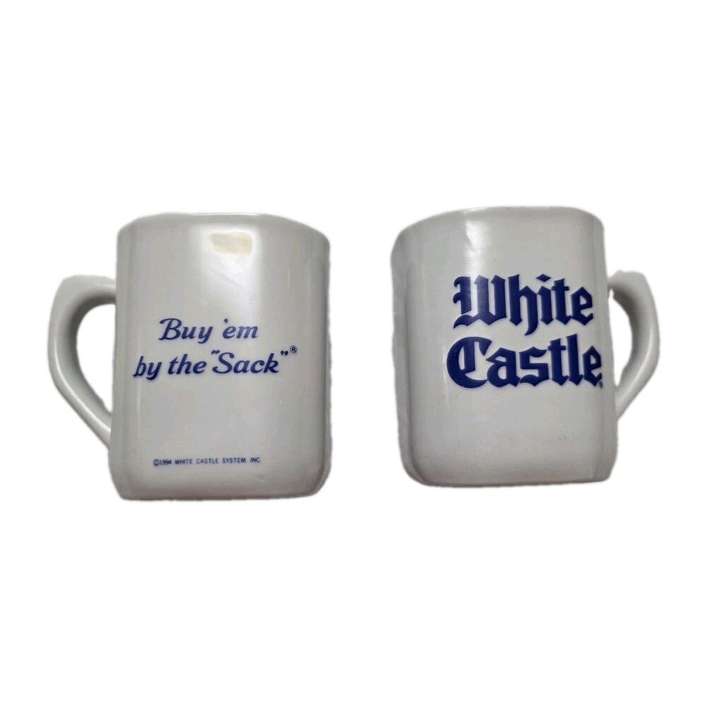 Vintage White Castle Pair Mugs Buy Em By The Sack Square Style Cup 1994 Set of 2